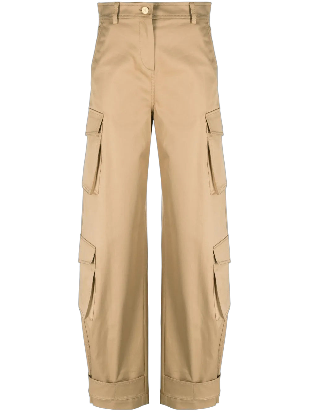 High-Waisted Stretch-Cotton Cargo Pants — Beige