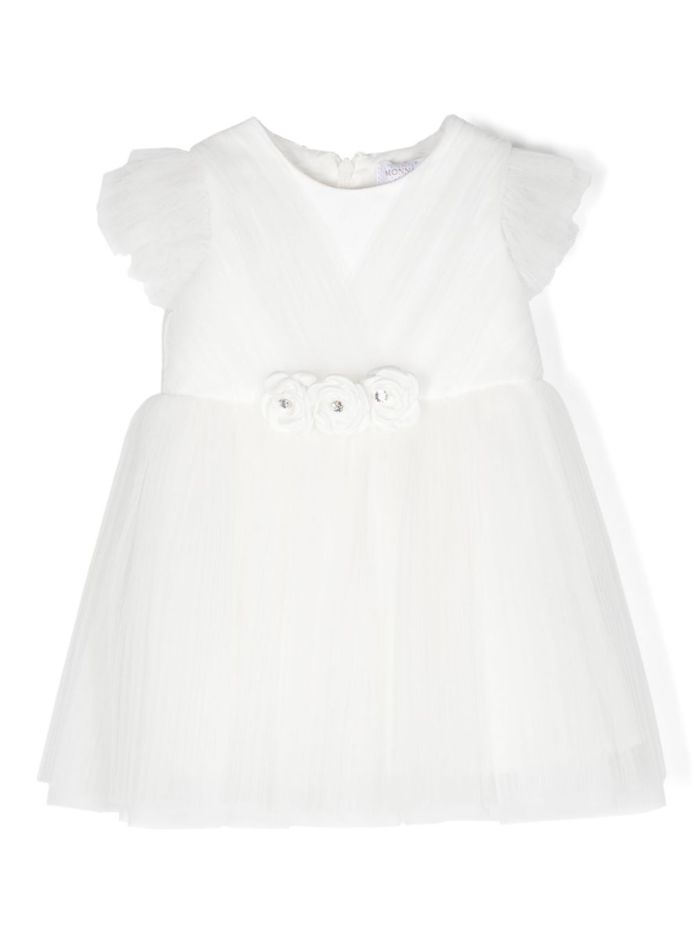 Plissé tulle flared dress - White
