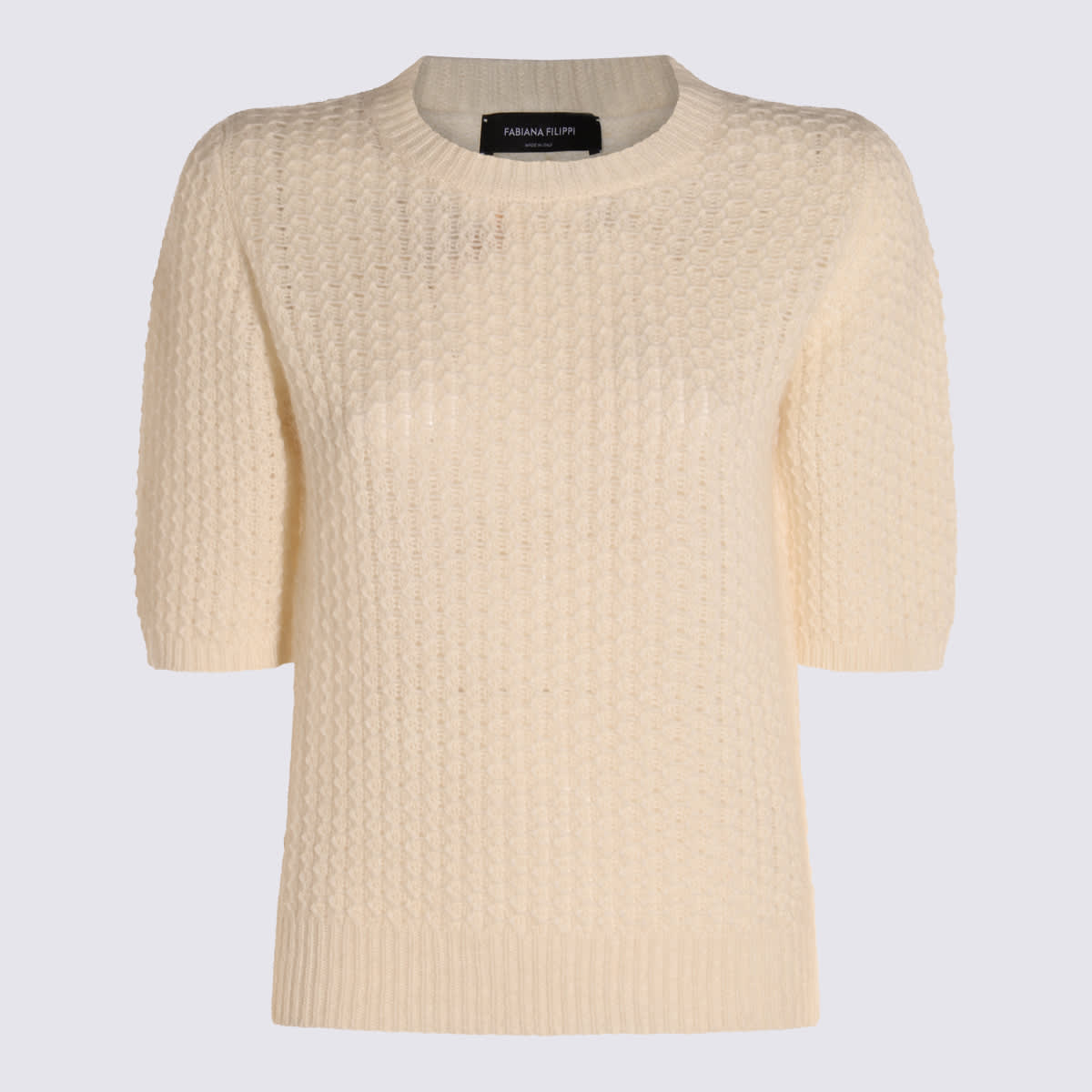 Textured short-sleeved sweater - Neutrals