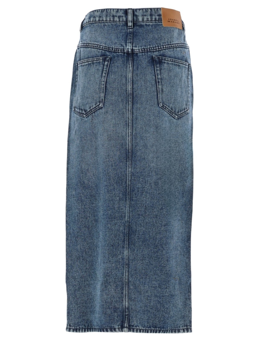Blue Solid Midi Skirt