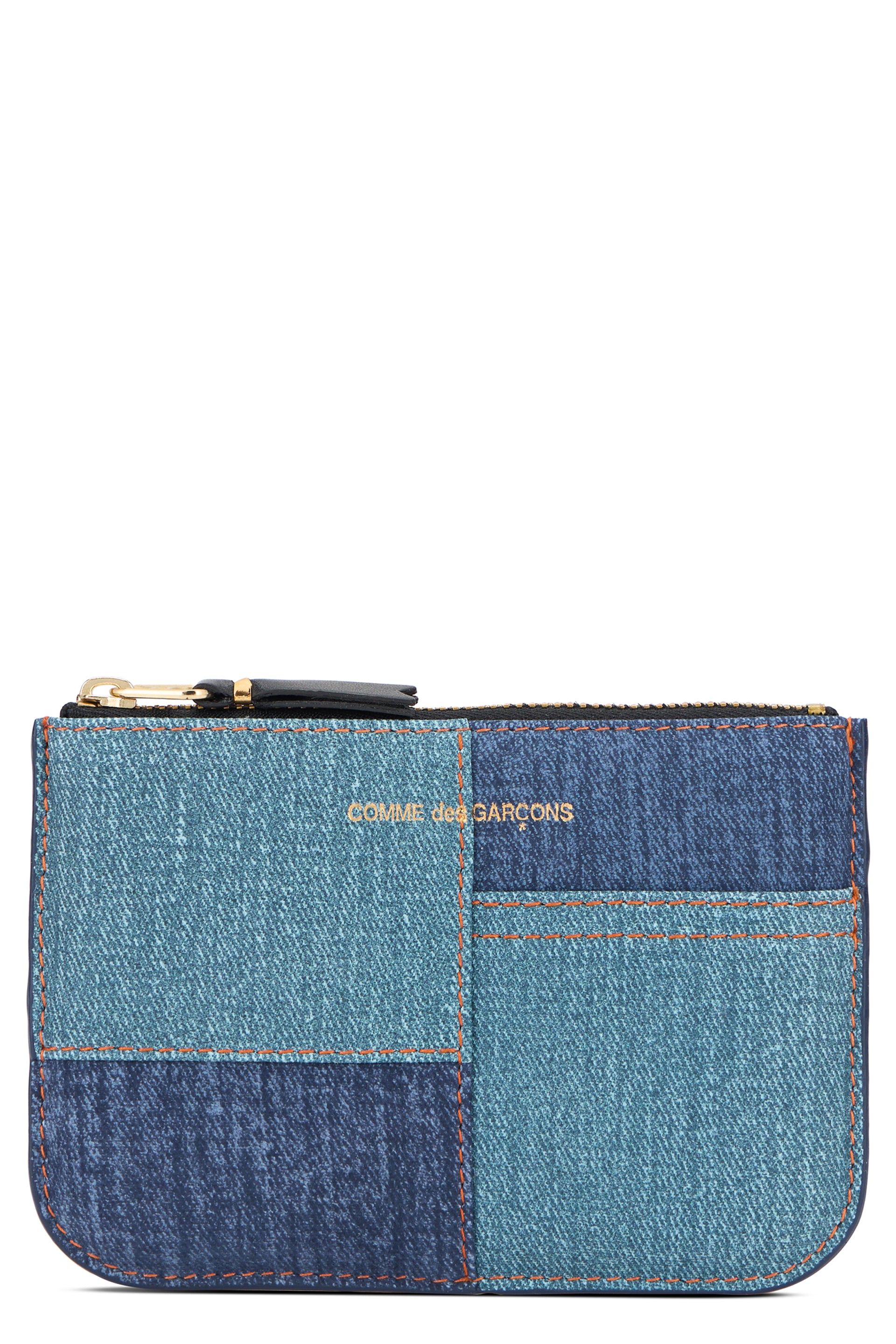 Comme Des Garçons Wallet Denim Patchwork Leather Wallet with Geometric Panel Design