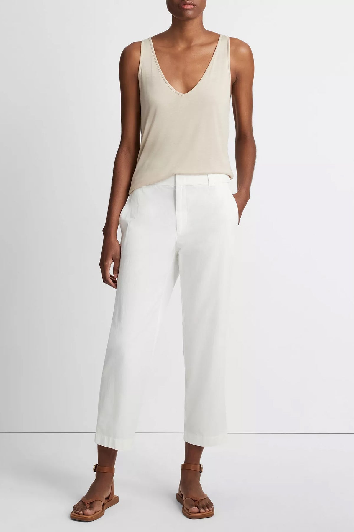 Low-Rise Washed Cotton Crop Pant in Off-White
