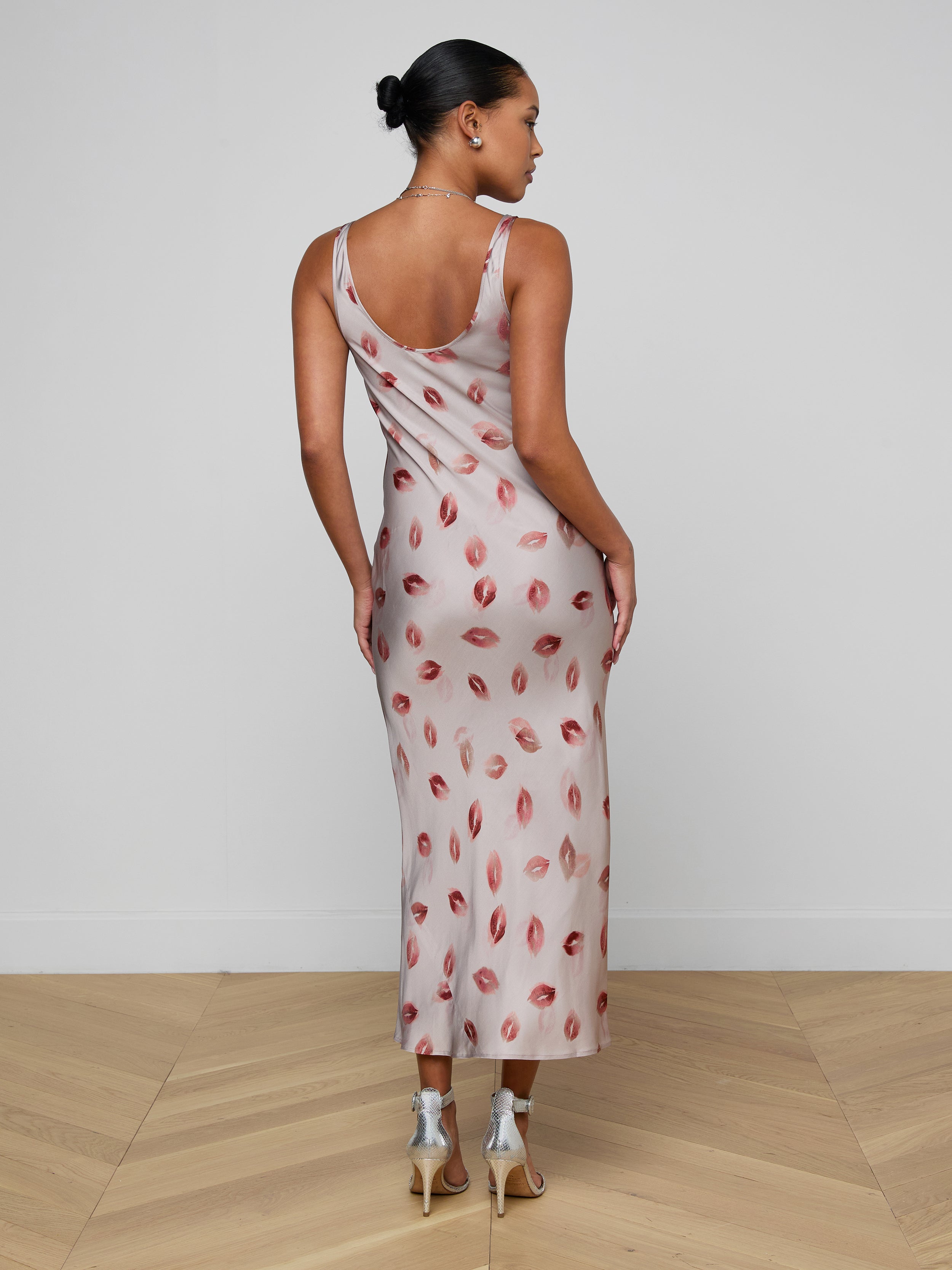 Akiya Satin Maxi Dress In Taupe/dark Red Faded Kiss