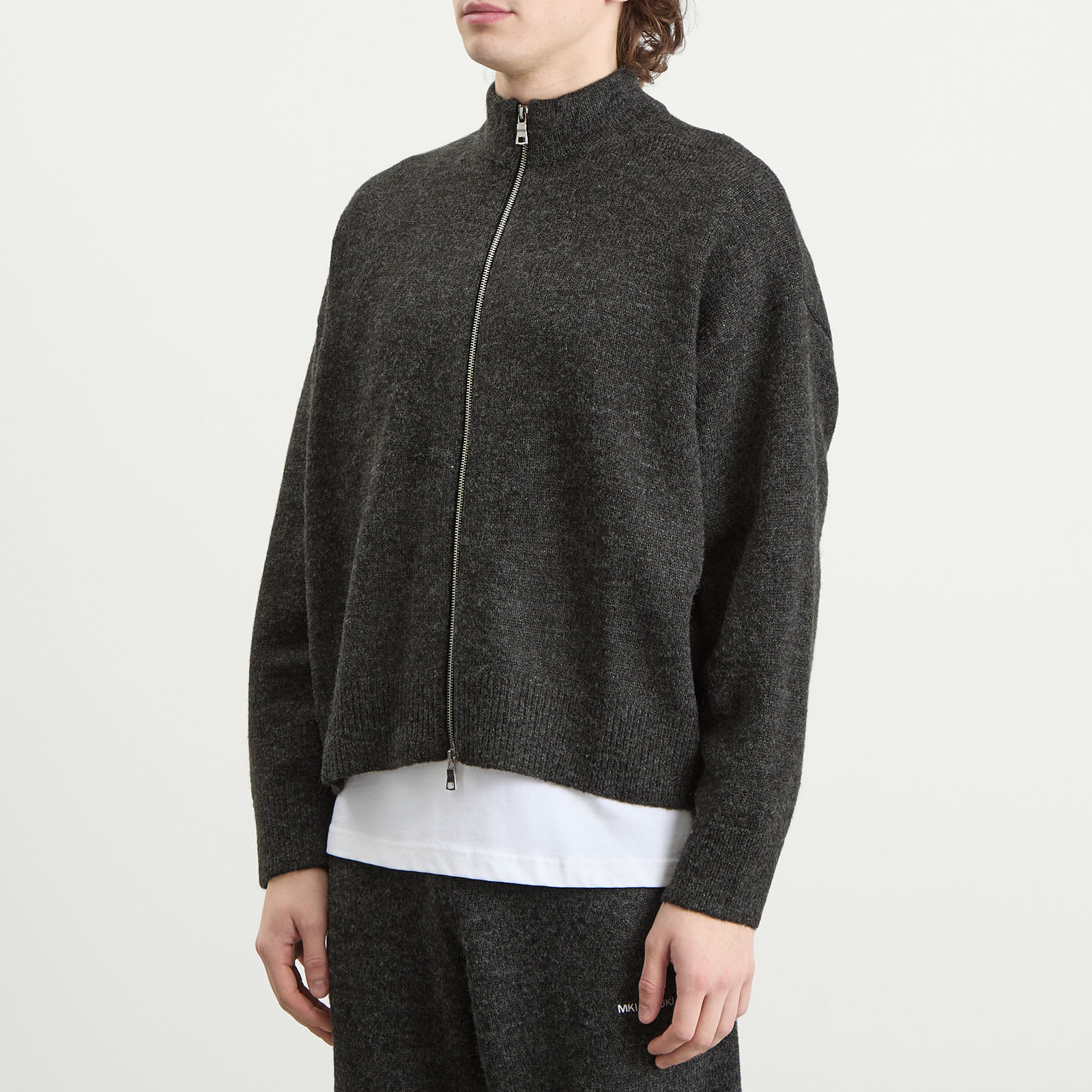 Men's Mohair Blend Knit Track Jacket Charcoal