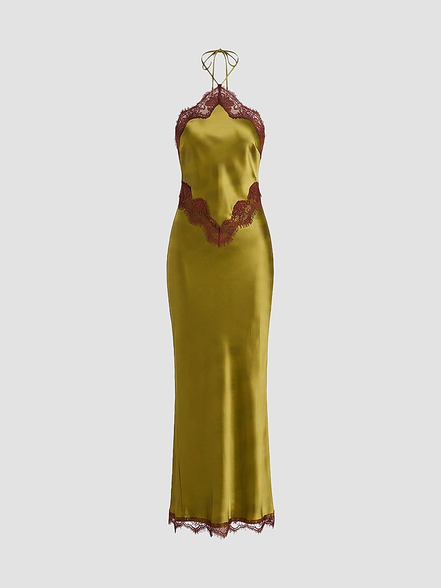 Women's Everly Lace-Trim Satin Gown - Basil Cigar