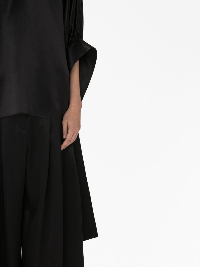 Satin-finish pleated blouse - Black