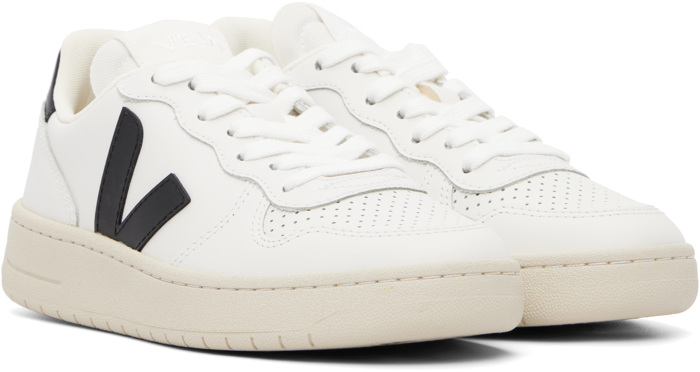 White & Black V-10 Leather Sneakers