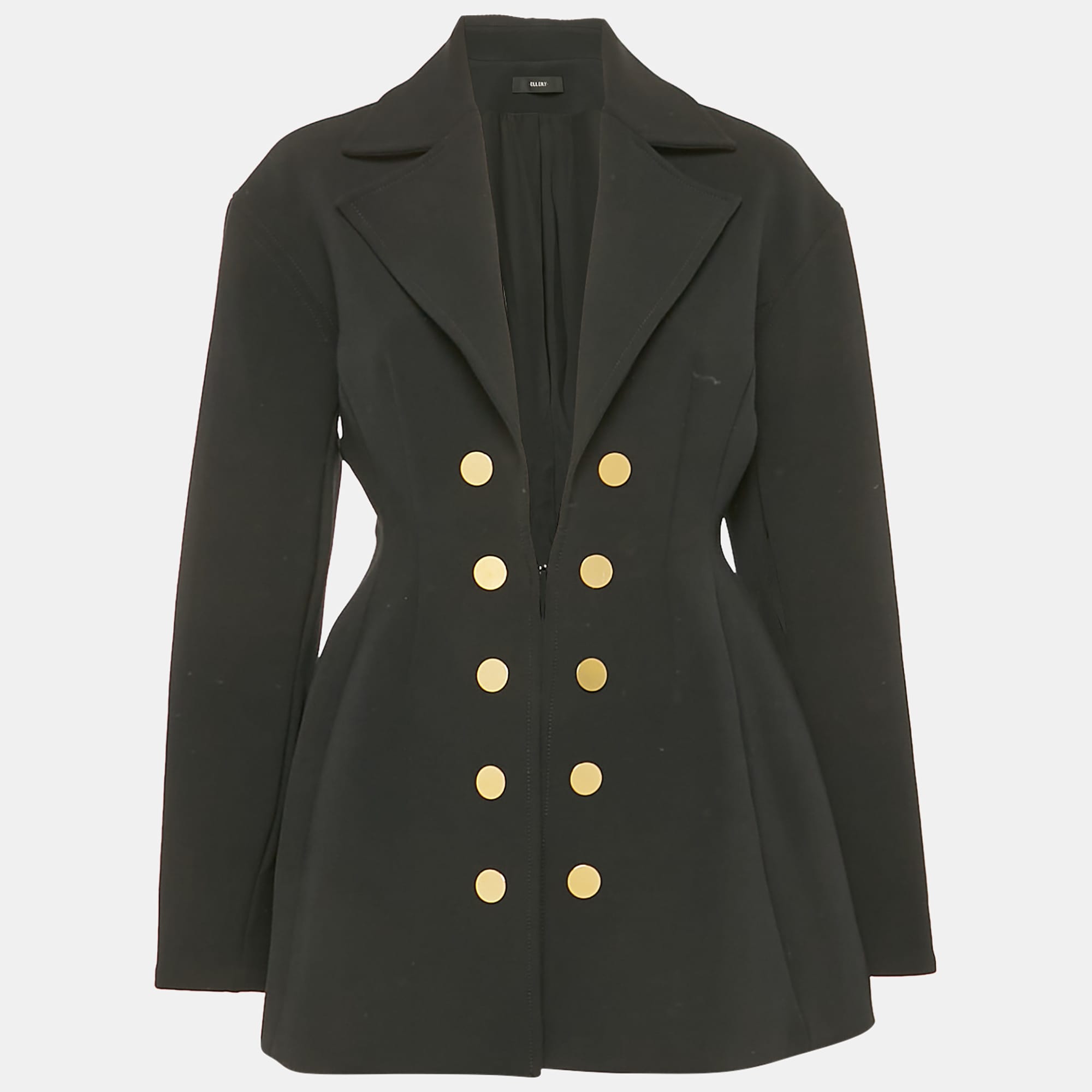 Black Gabardine Button Detail Coat