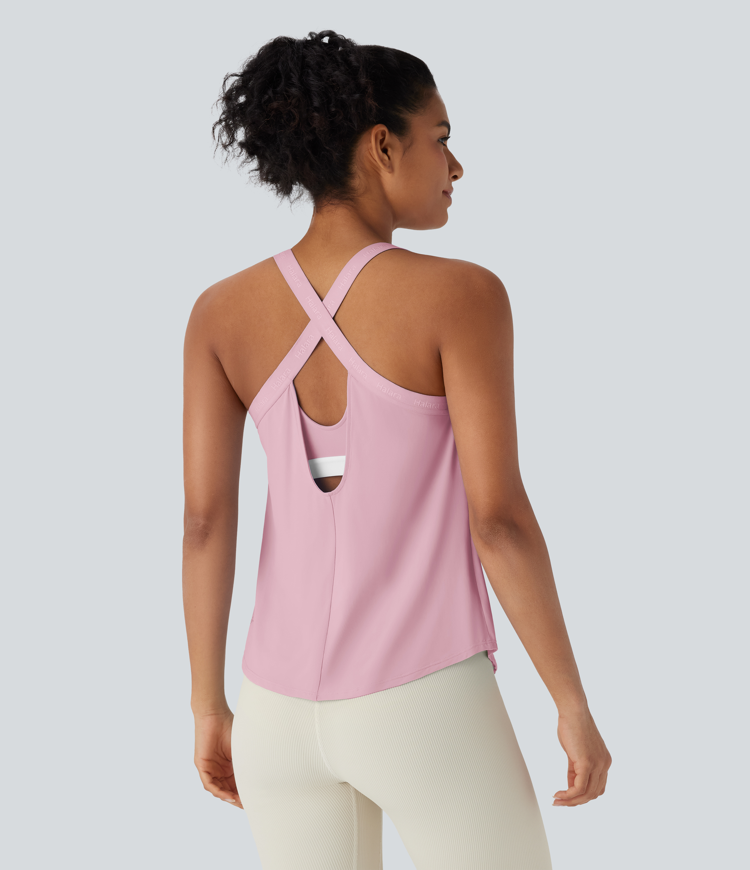 U Neck Curved Hem Cool Touch Yoga Tank Top-UPF50+ Tank Top - Pink Nectar