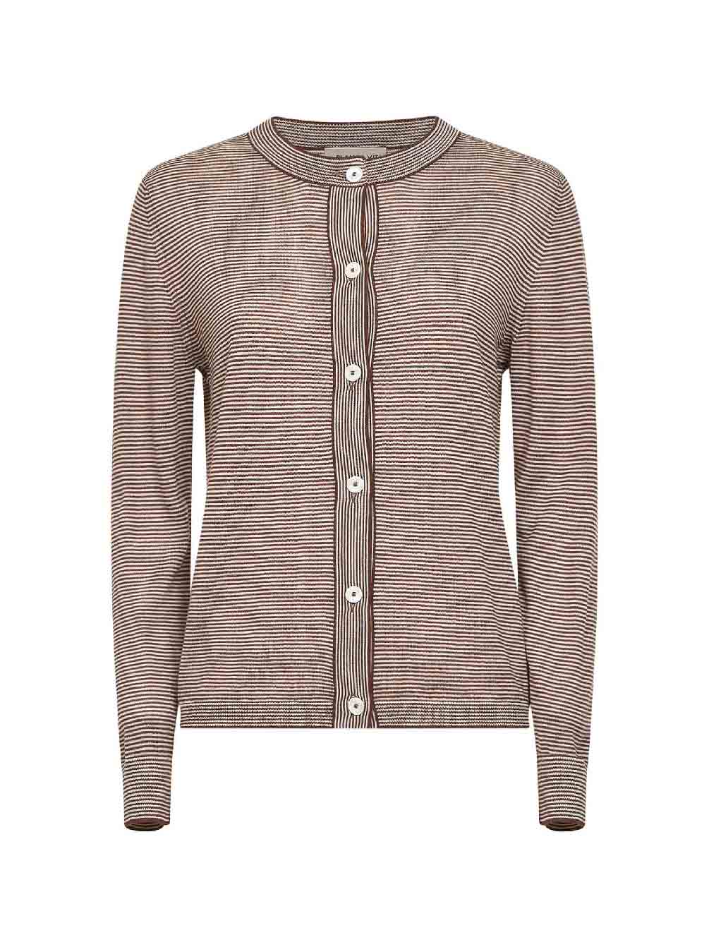 Striped Virgin Wool Cardigan — Brown