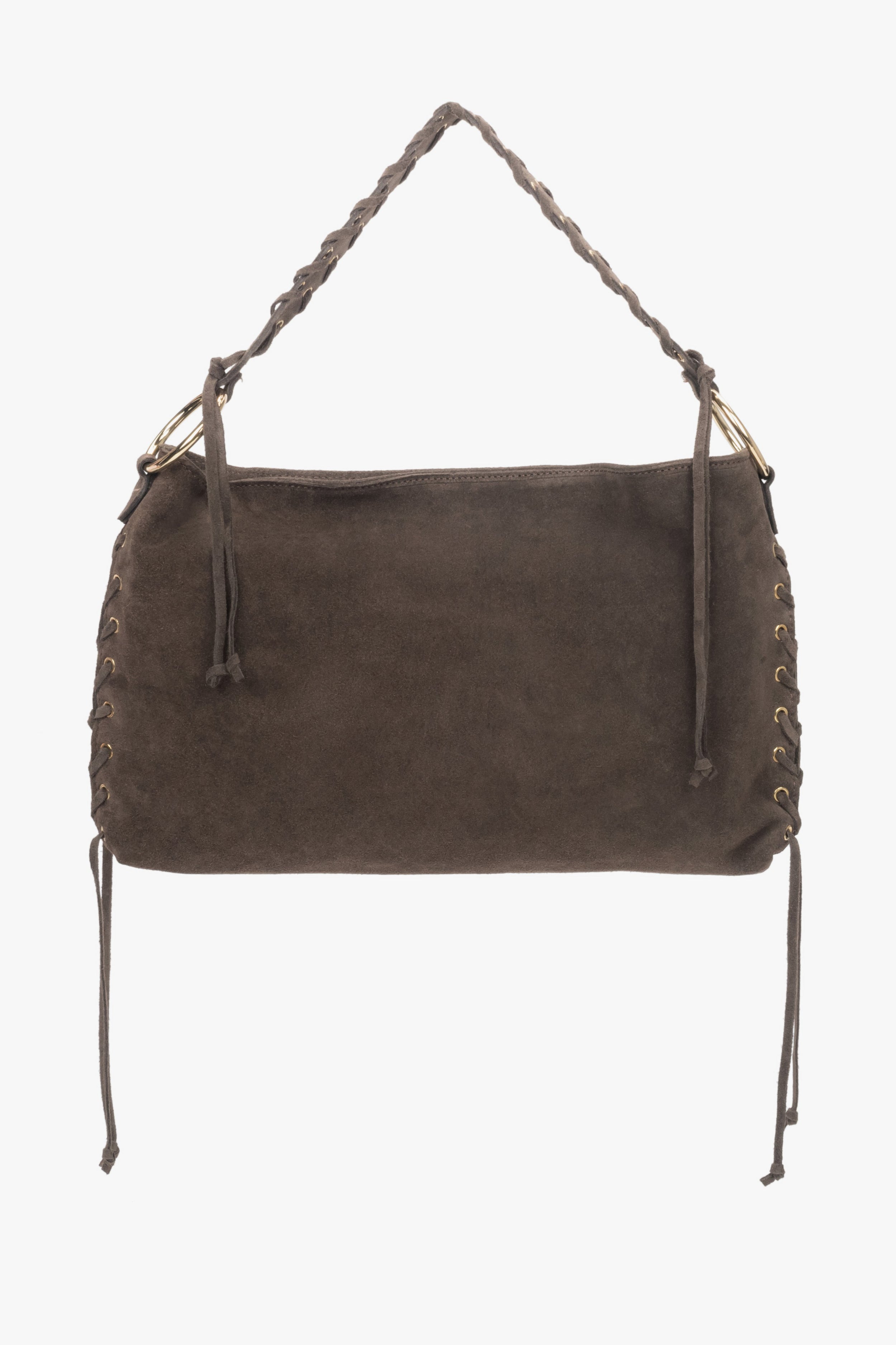 Estro: Women's Dark Brown Boho Bag with Braided Handle made of Premium Genuine Italian Velour