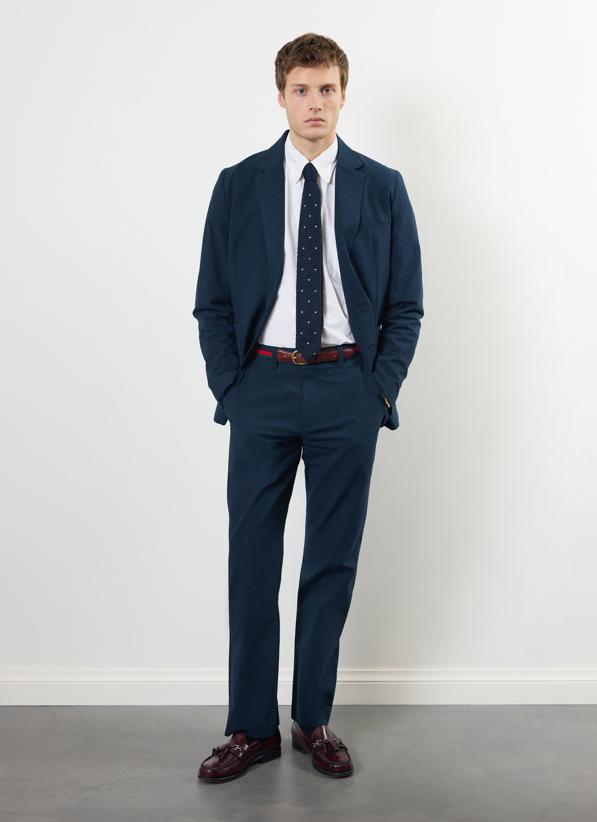 Tailored Seersucker Blazer Navy