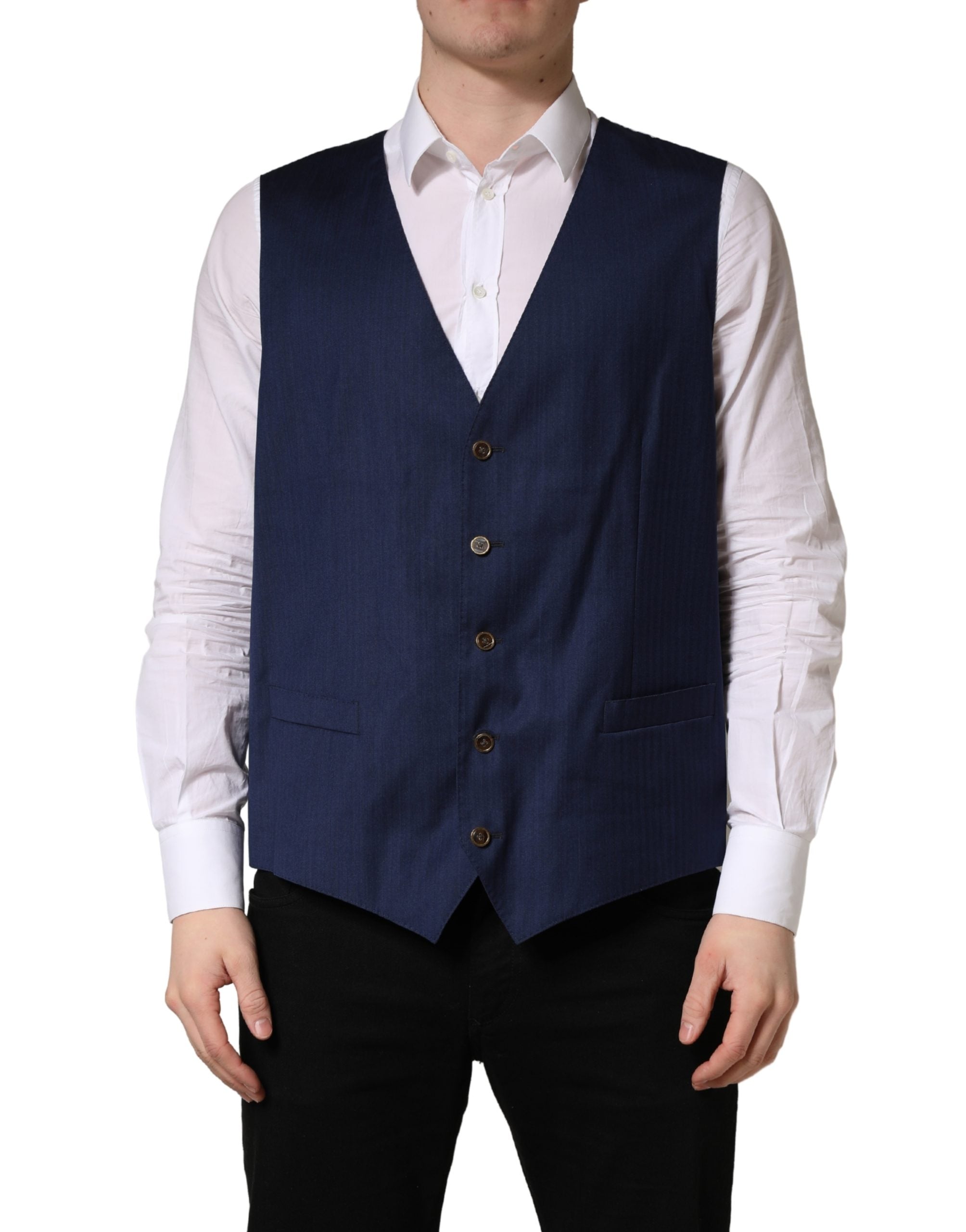 Virgin Wool & Silk Formal Vest — Navy