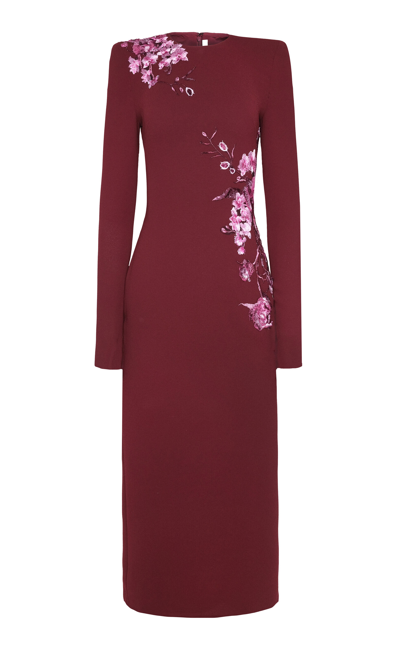 Crepe Floral Applique Long Sleeve Cocktail Dress - Moda Operandi