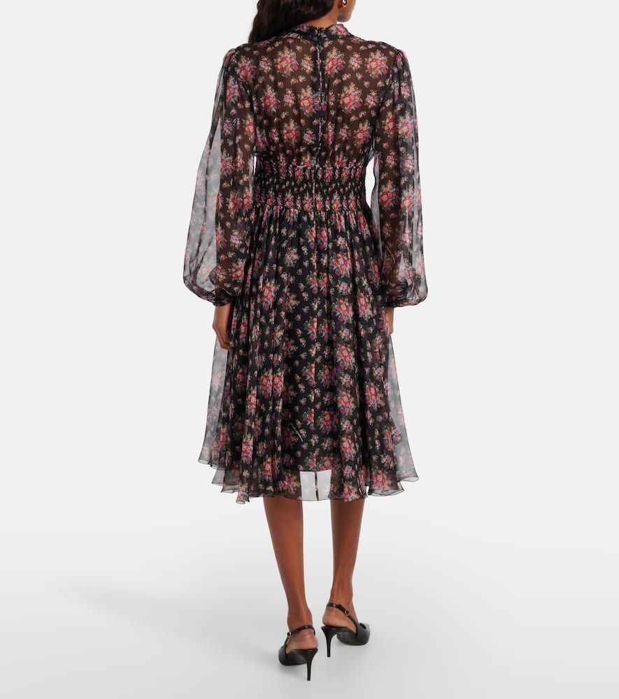 Floral shirred silk midi dress
