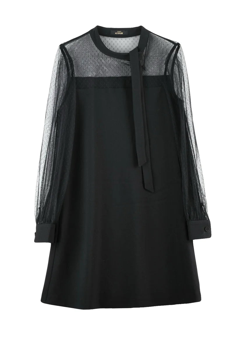 Black Polyester Viscose Elastane Women's Tunic Dress