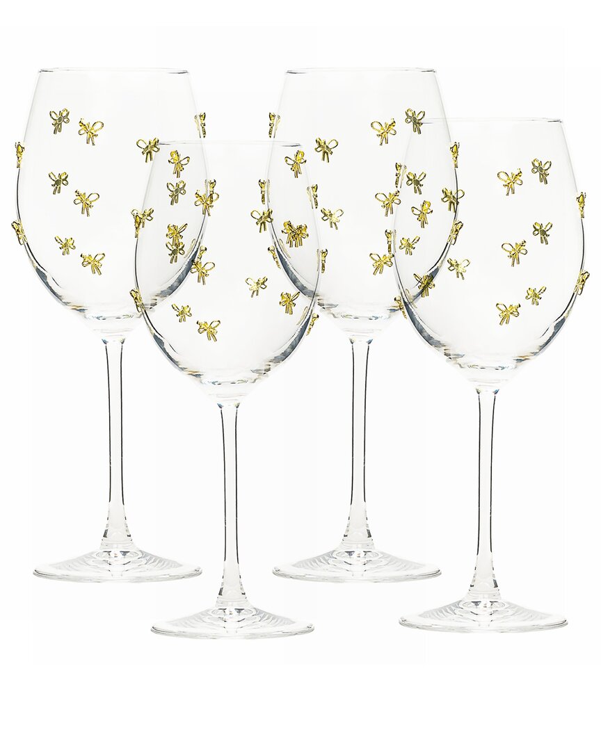 Set Of 4 Gold Bow Glassware, Red Wine