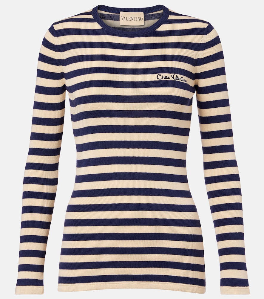 Striped ribbed-knit cotton sweater