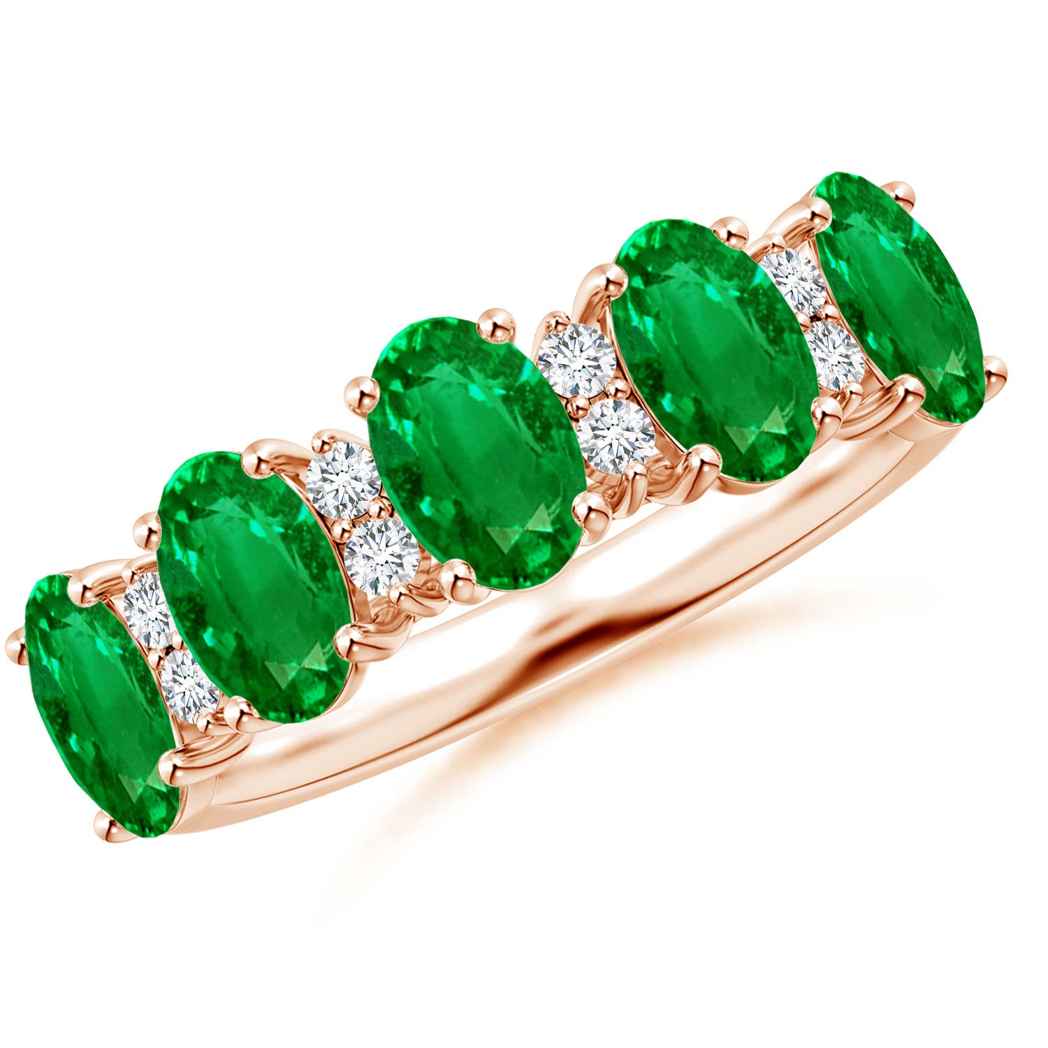 Angara 2.0 Carats Five Stone Emerald and Diamond Wedding Ring in 18K Rose Gold