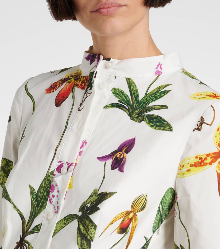 Floral pleated cotton-blend poplin midi dress
