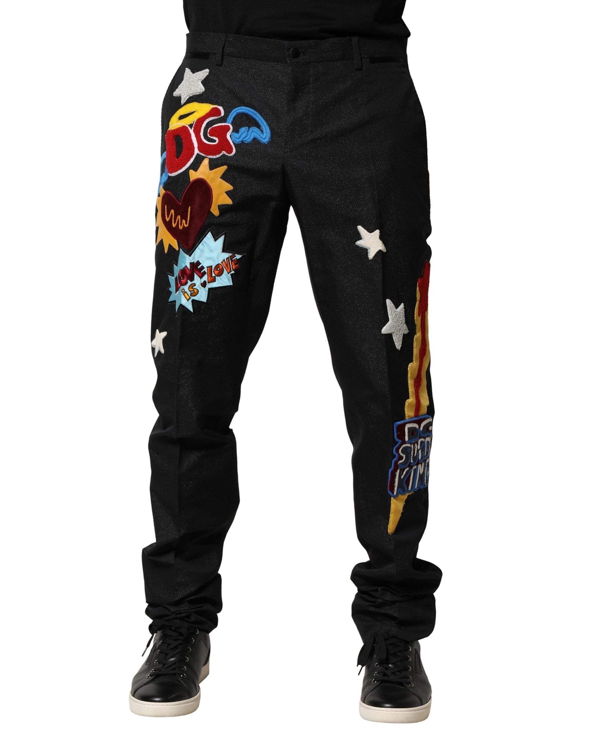 Graphic Embroidery Trousers — Black