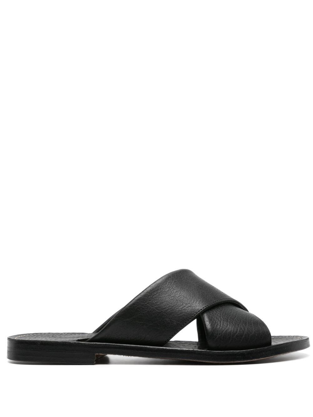 Crossover-strap leather slides - Black