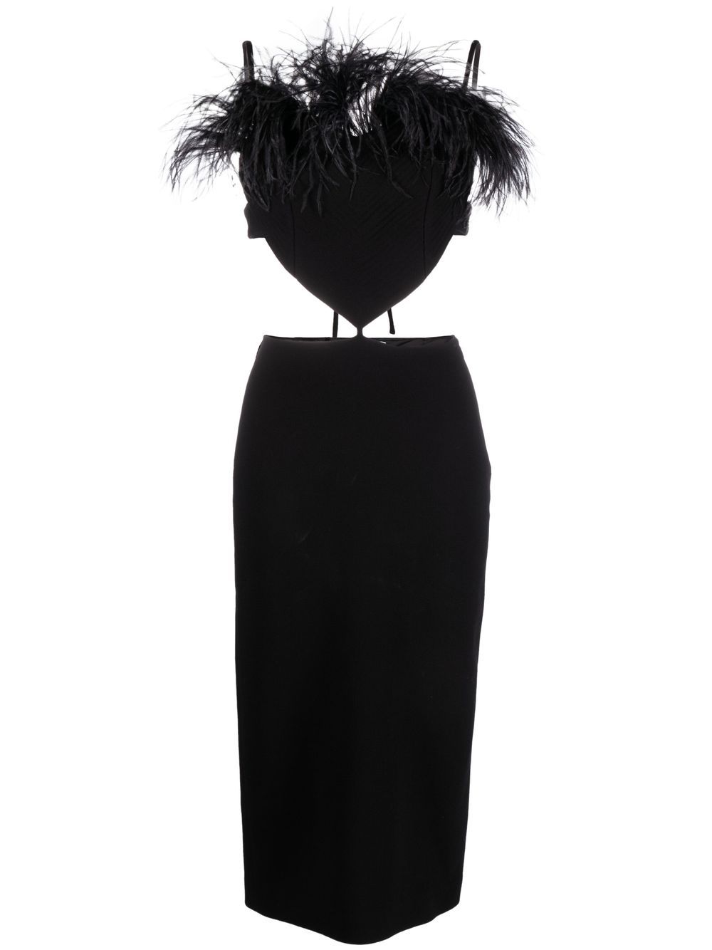 Ostrich feather midi dress - Black