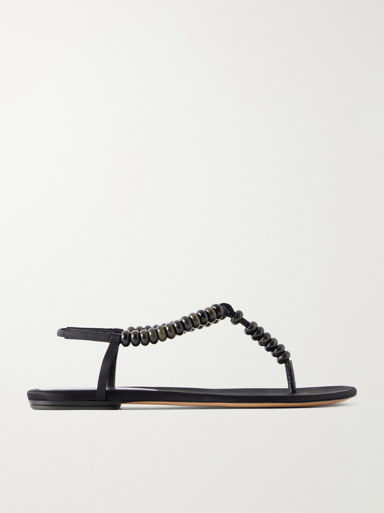 Beaded Leather Flat Sandals - Black