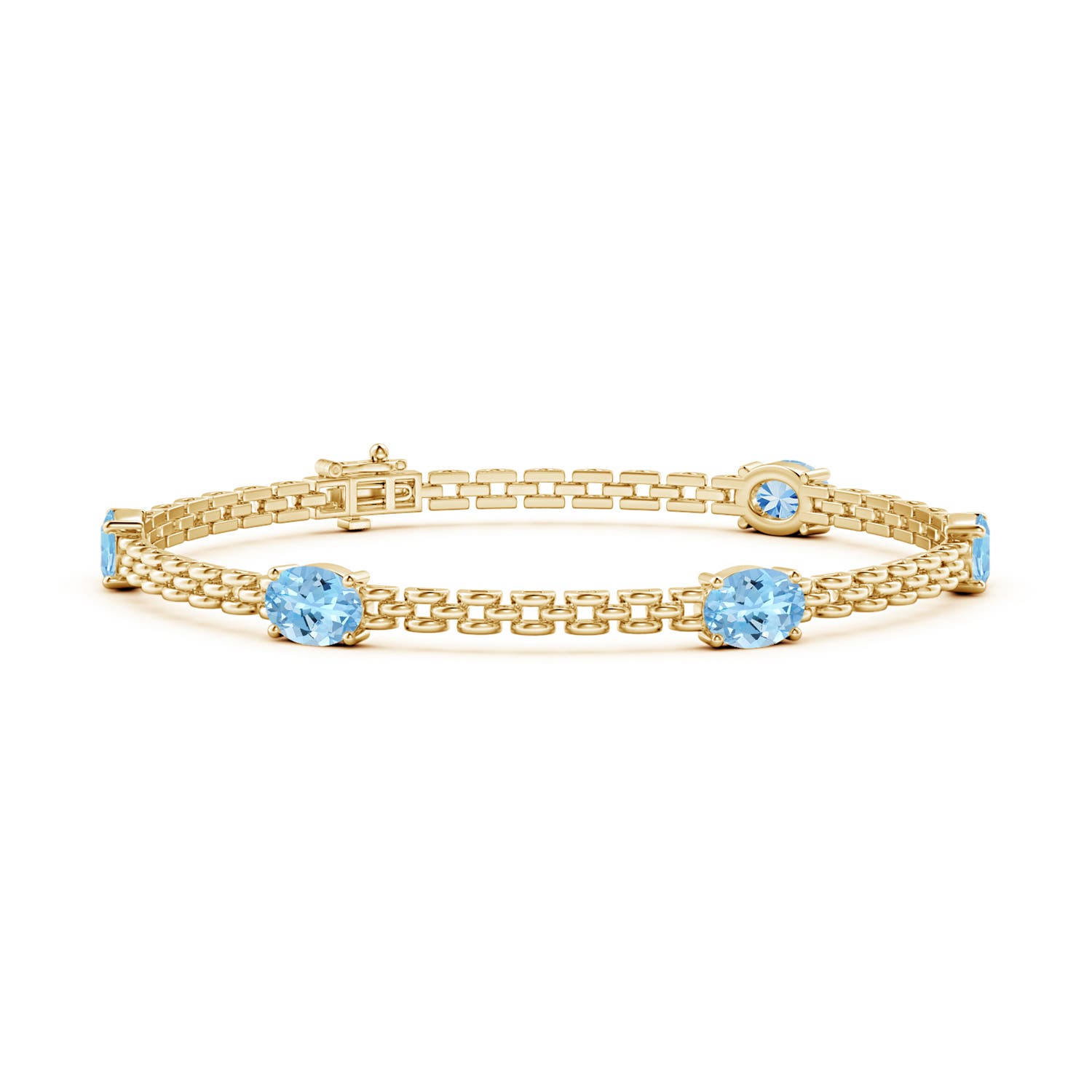 Angara 3.0 Carats Five Stone Oval Aquamarine Station Link Bracelet in 14K Yellow Gold