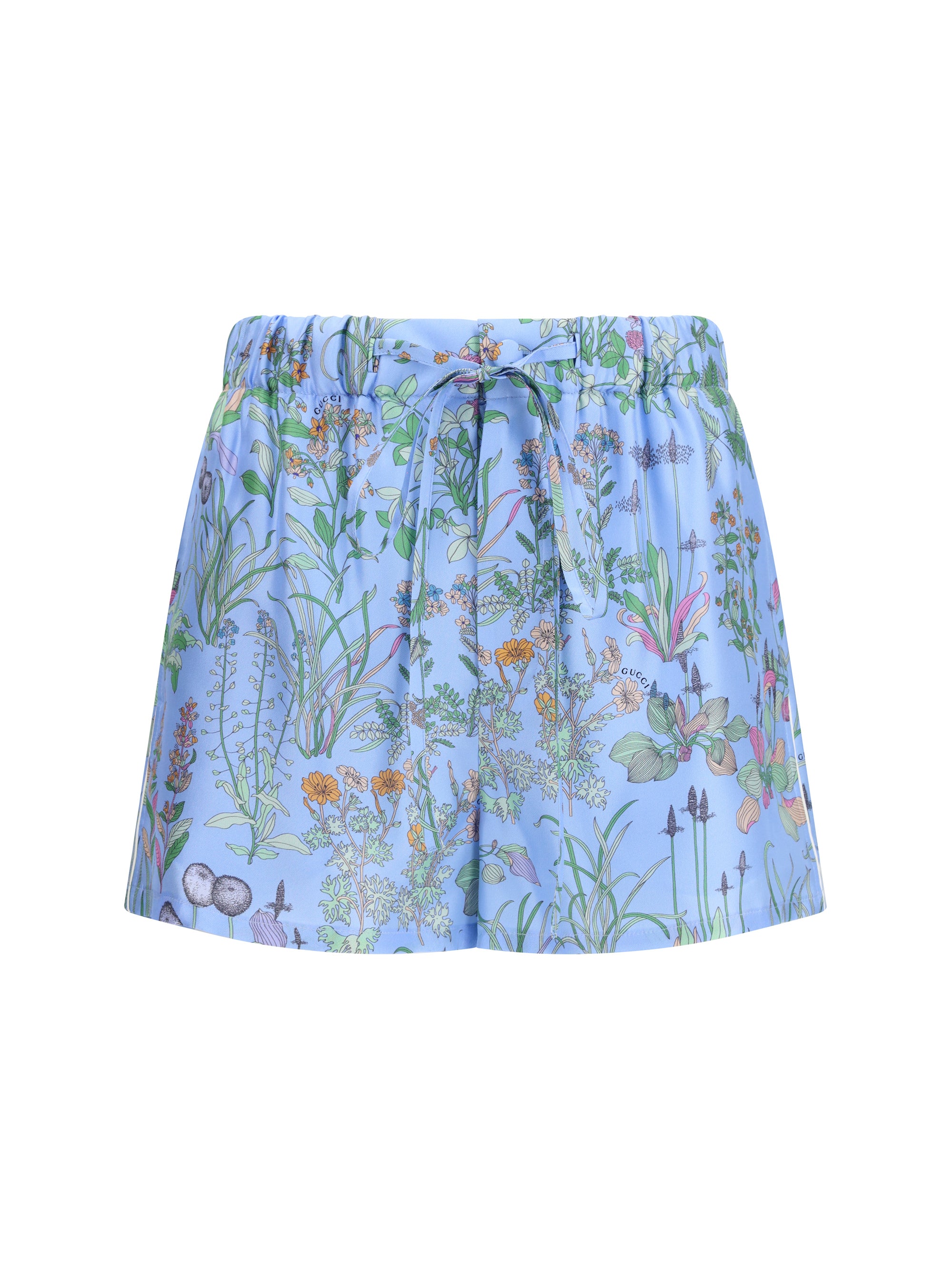 Floral-Printed Silk Twill Shorts — Blue