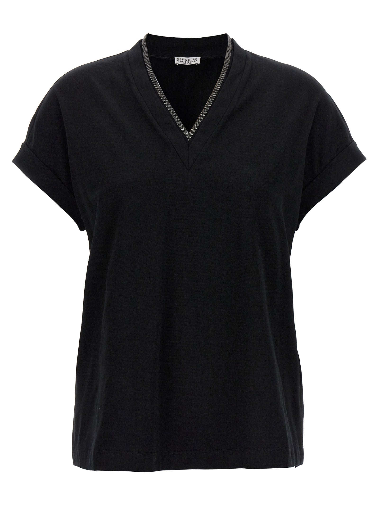 V-Neck Cotton T-Shirt — Black