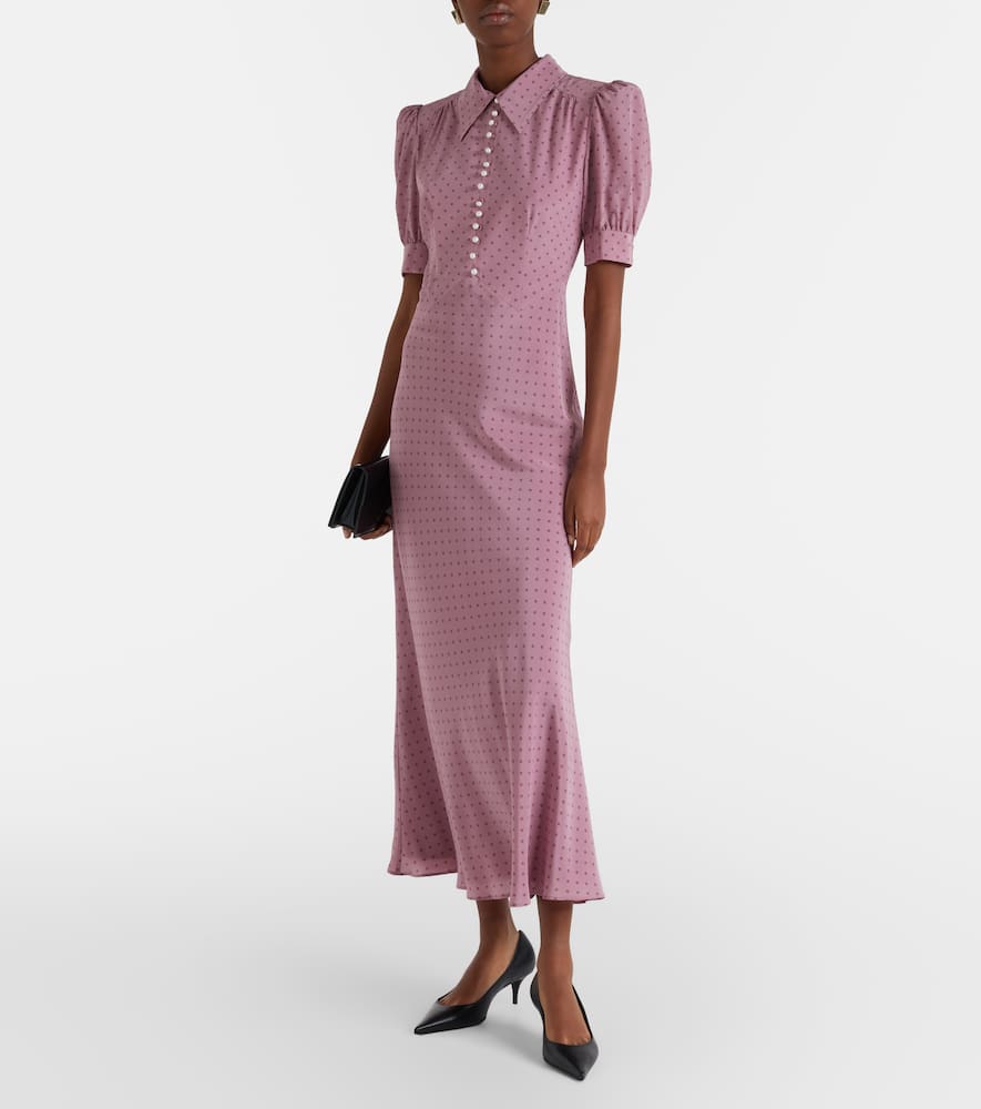 Polka-dot silk midi dress