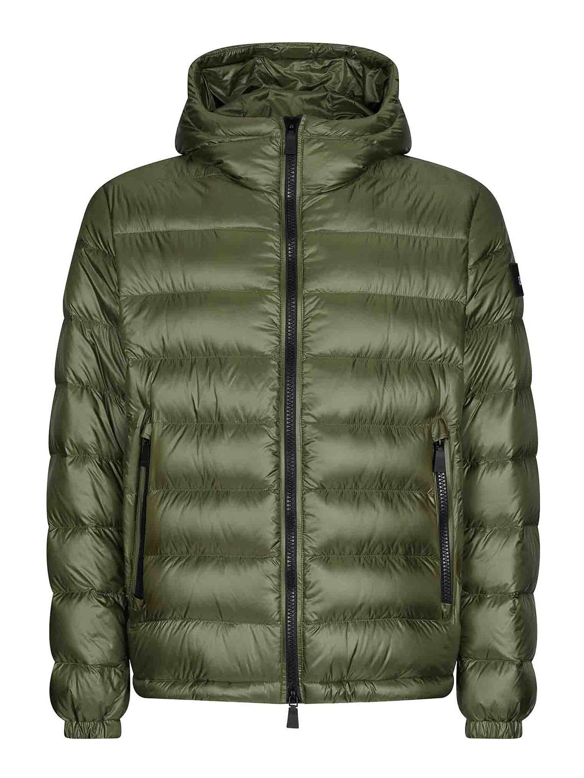Green Quilted Down Jacket With Hood Men