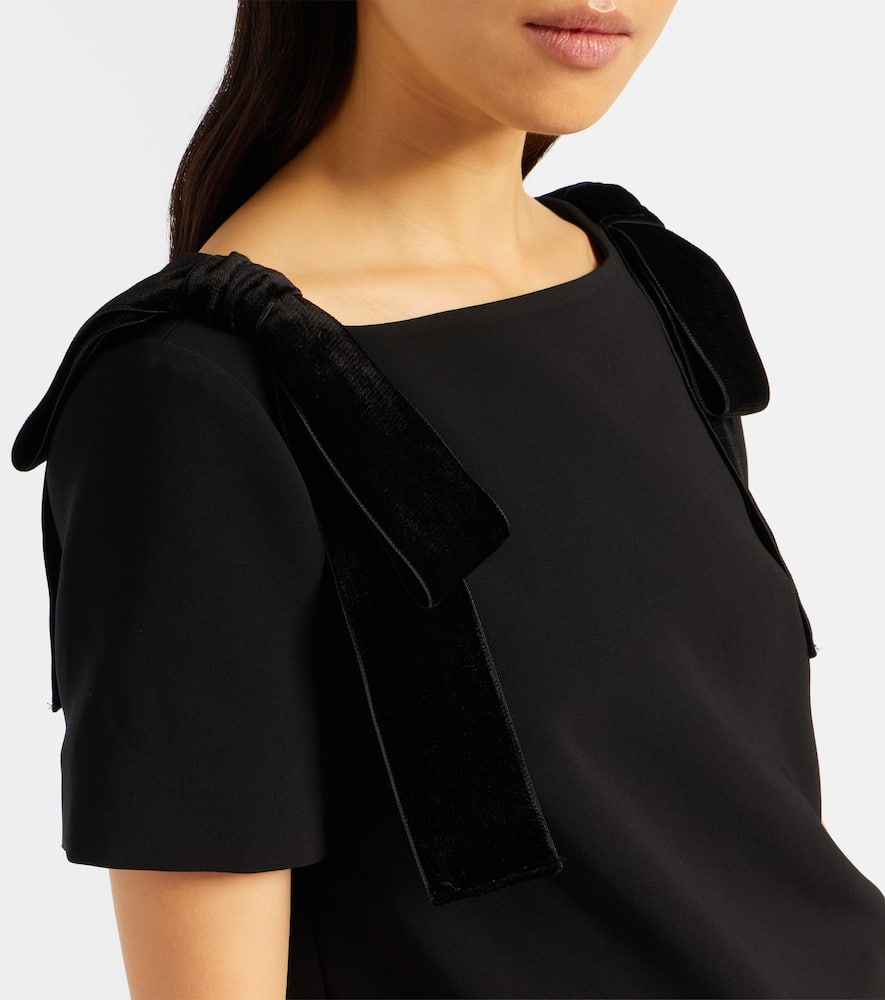 Bow-detail velvet-trimmed crêpe top