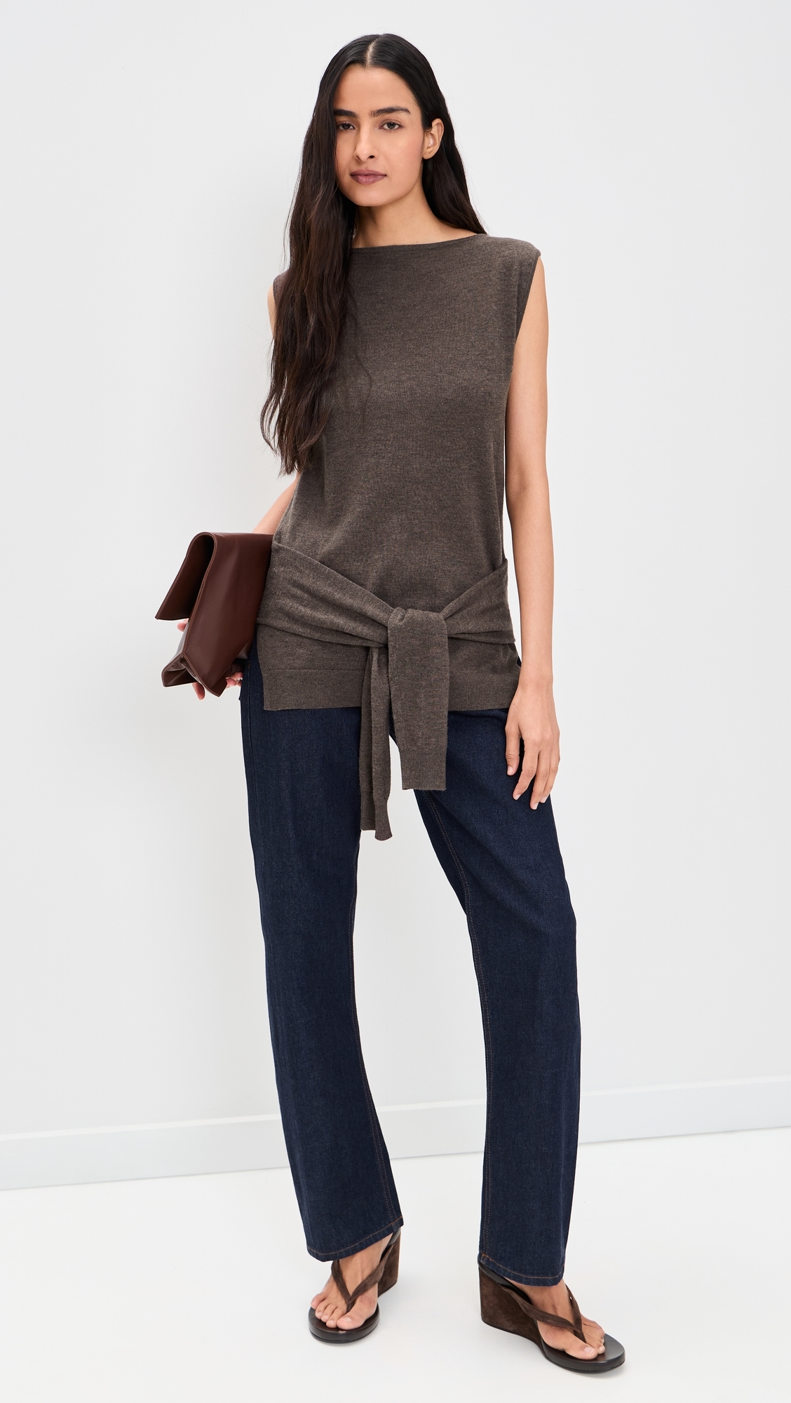 Fine Merino Tie Waist Top Mulch
