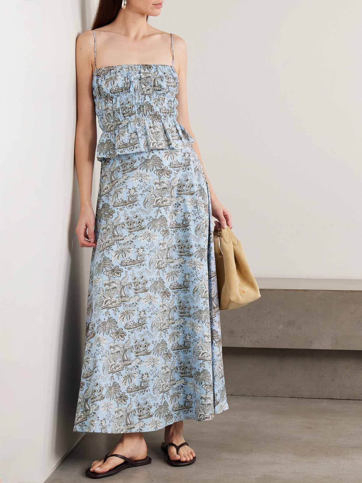 Axel Printed Cotton-blend Midi Skirt - Blue