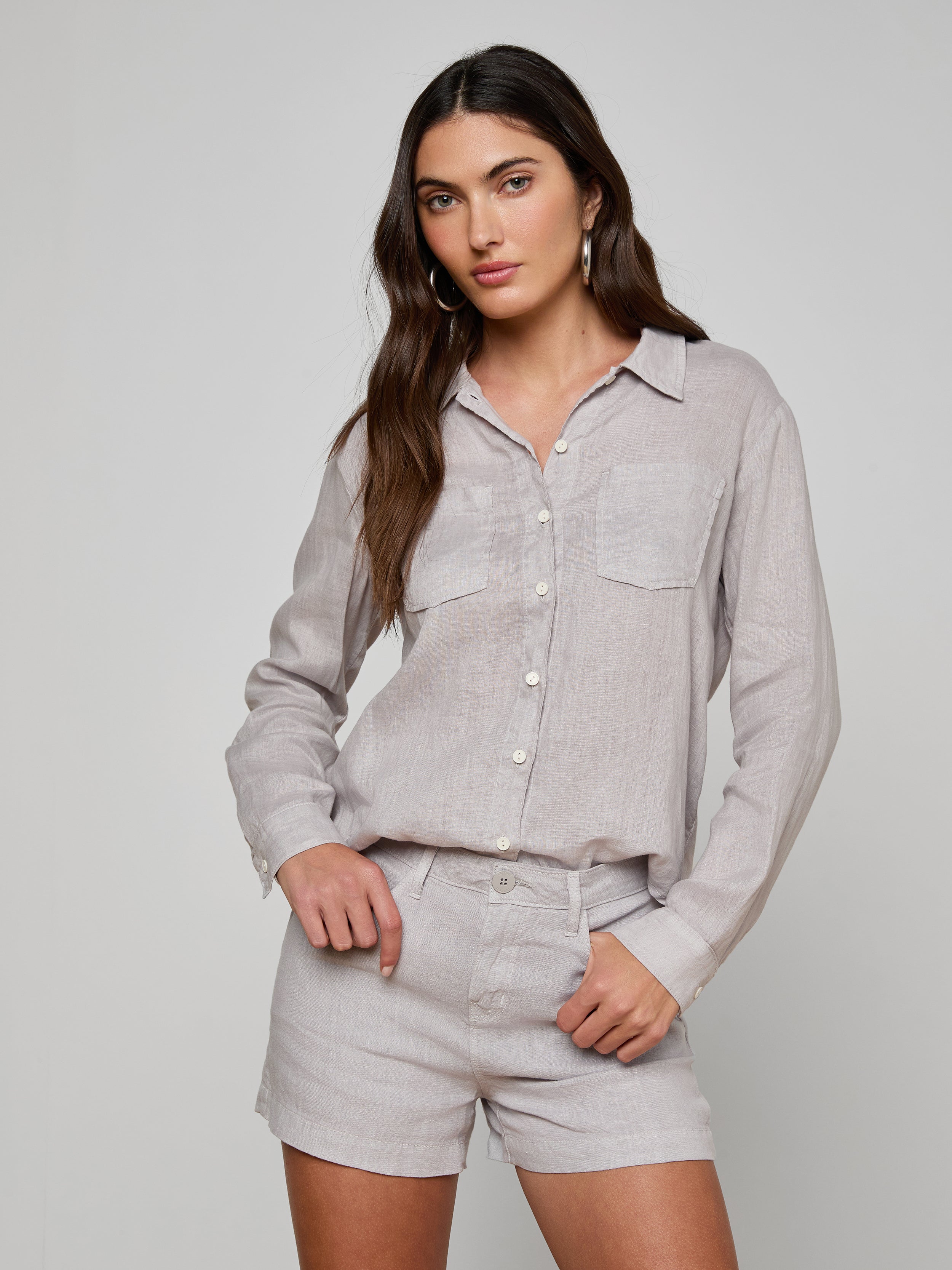 Isla Linen Shirt In Light Pewter