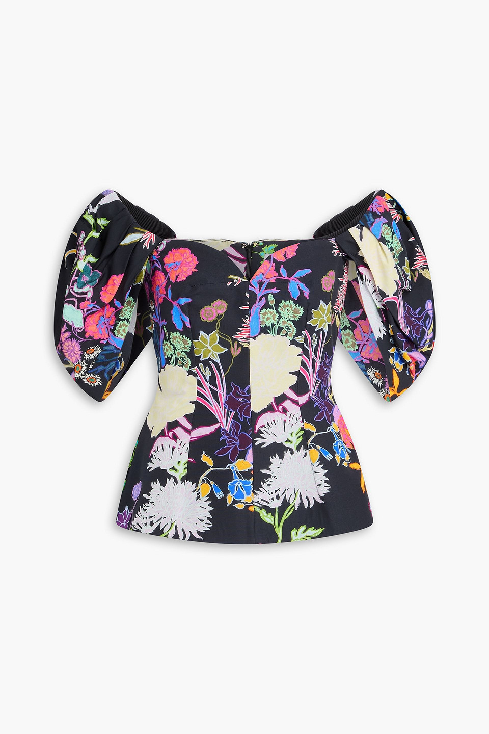 Briony off-the-shoulder floral-print taffeta top - Black - UK 6