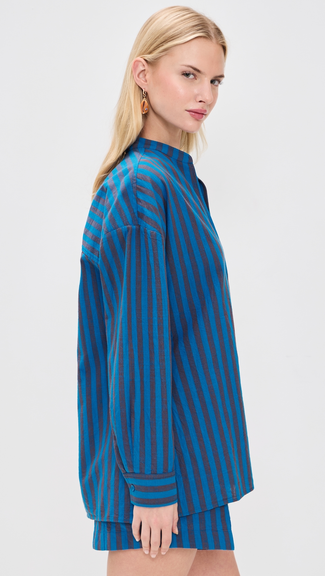 Gustava Button Down Top Blue Pond Stripe