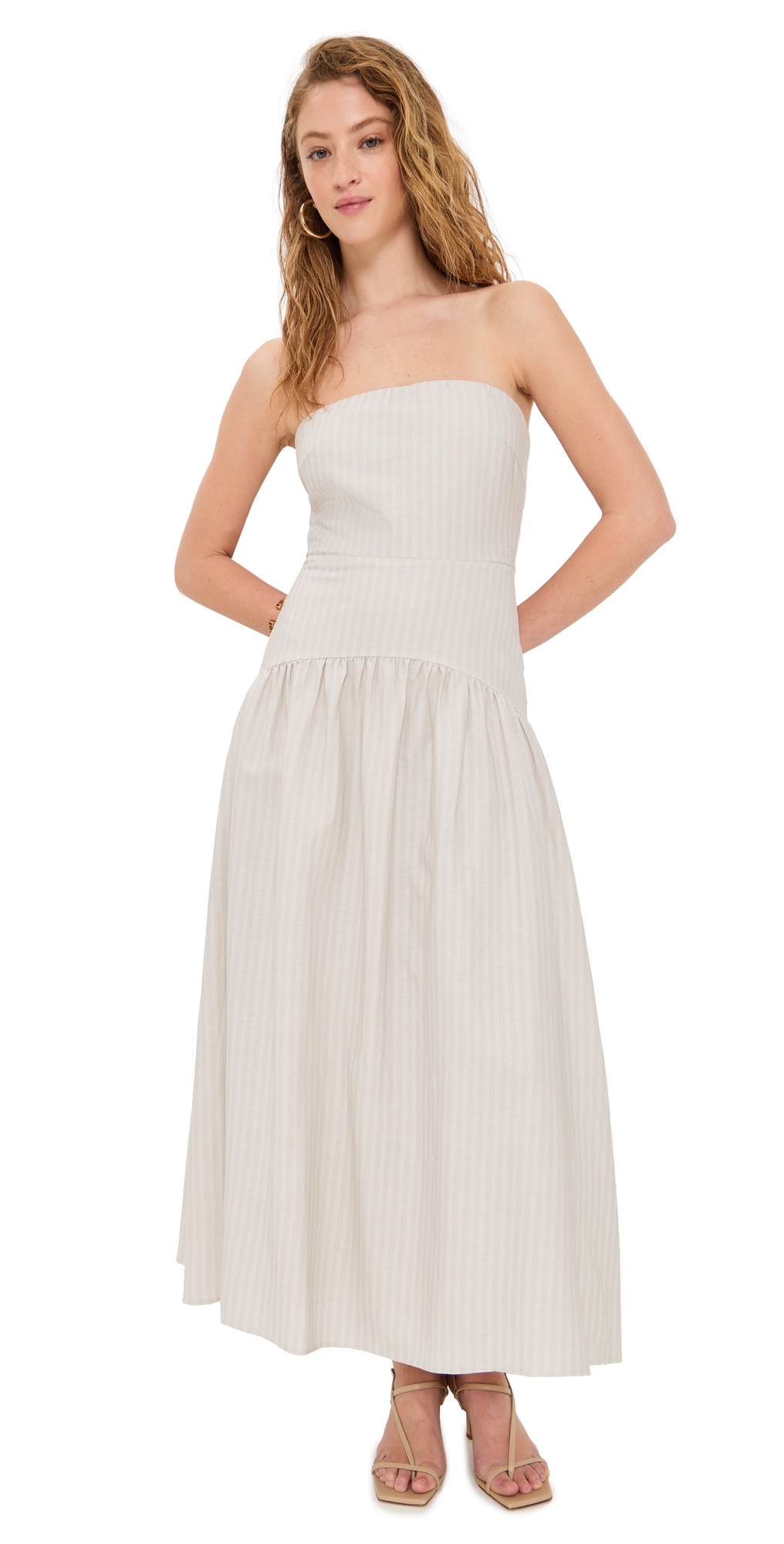 Heather Midi Dress Stone Pinstripe 