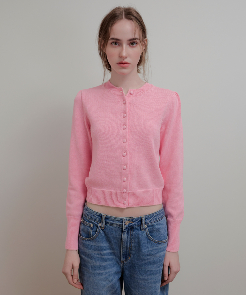 COVERED BUTTON PUFF CARDIGAN