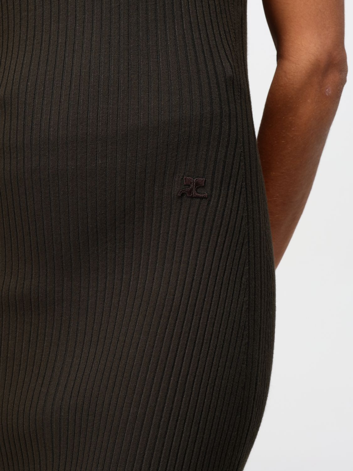 Assymetric ribbed-knit long dress - Brown