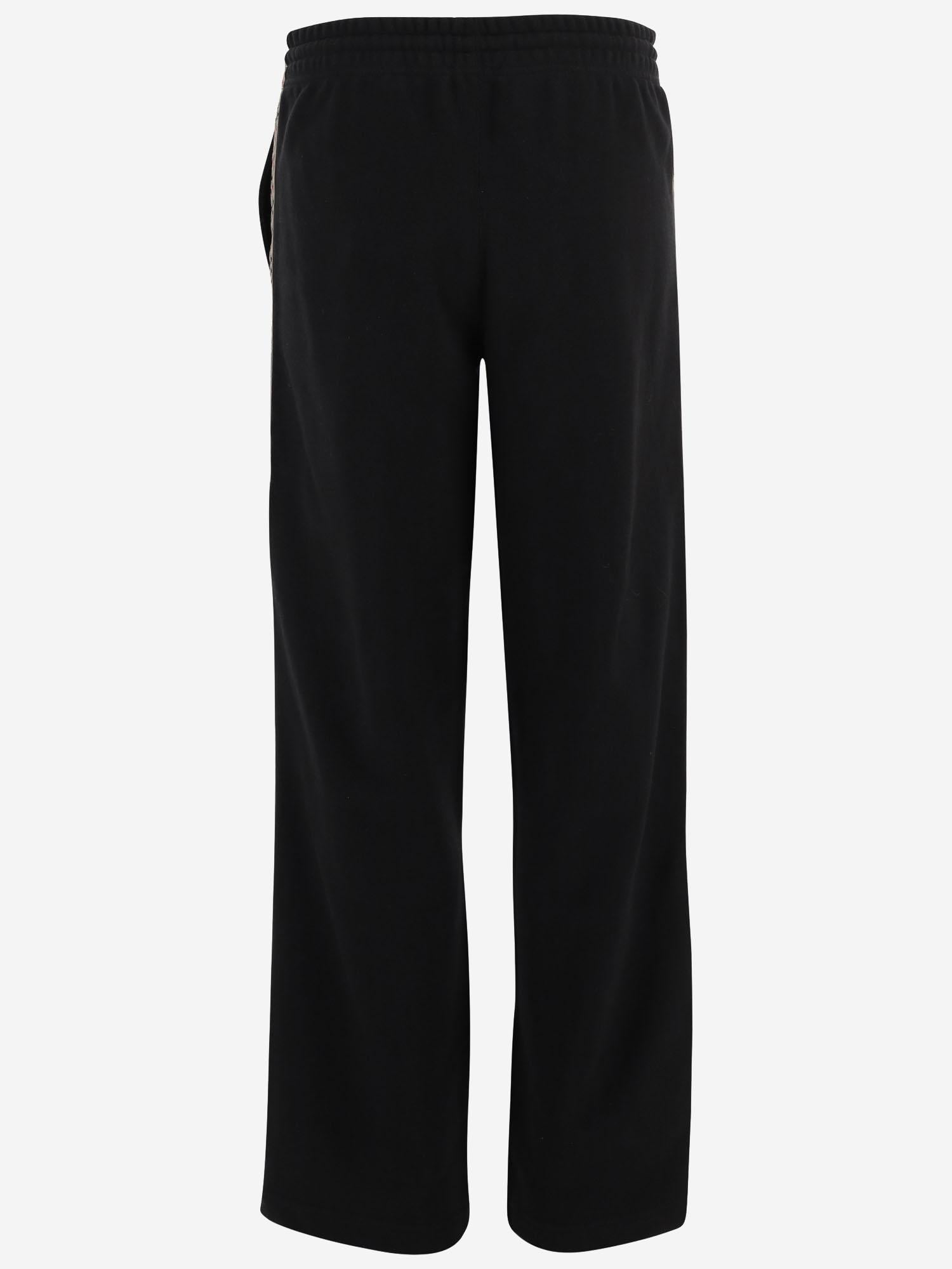 Cotton with Check Details Trousers — Black