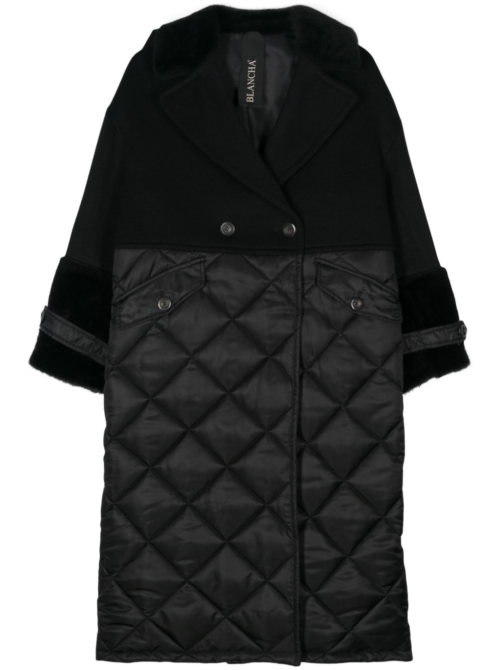 Double-breasted panelled coat - Black