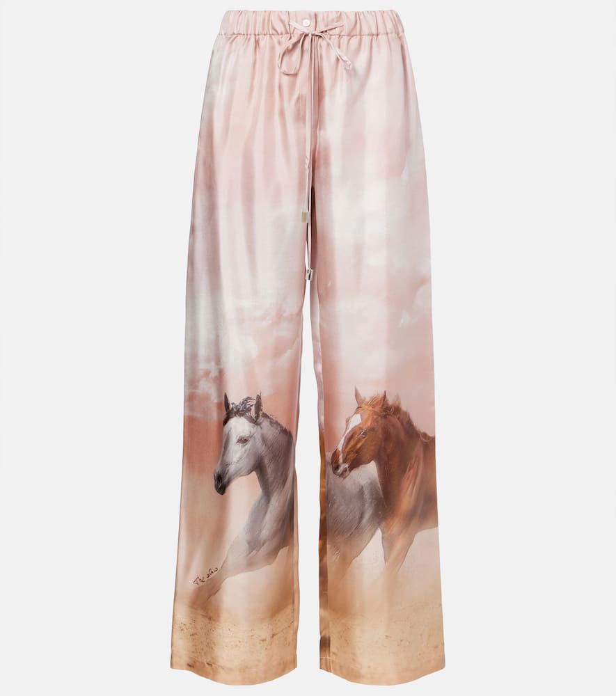 Printed silk twill palazzo pants