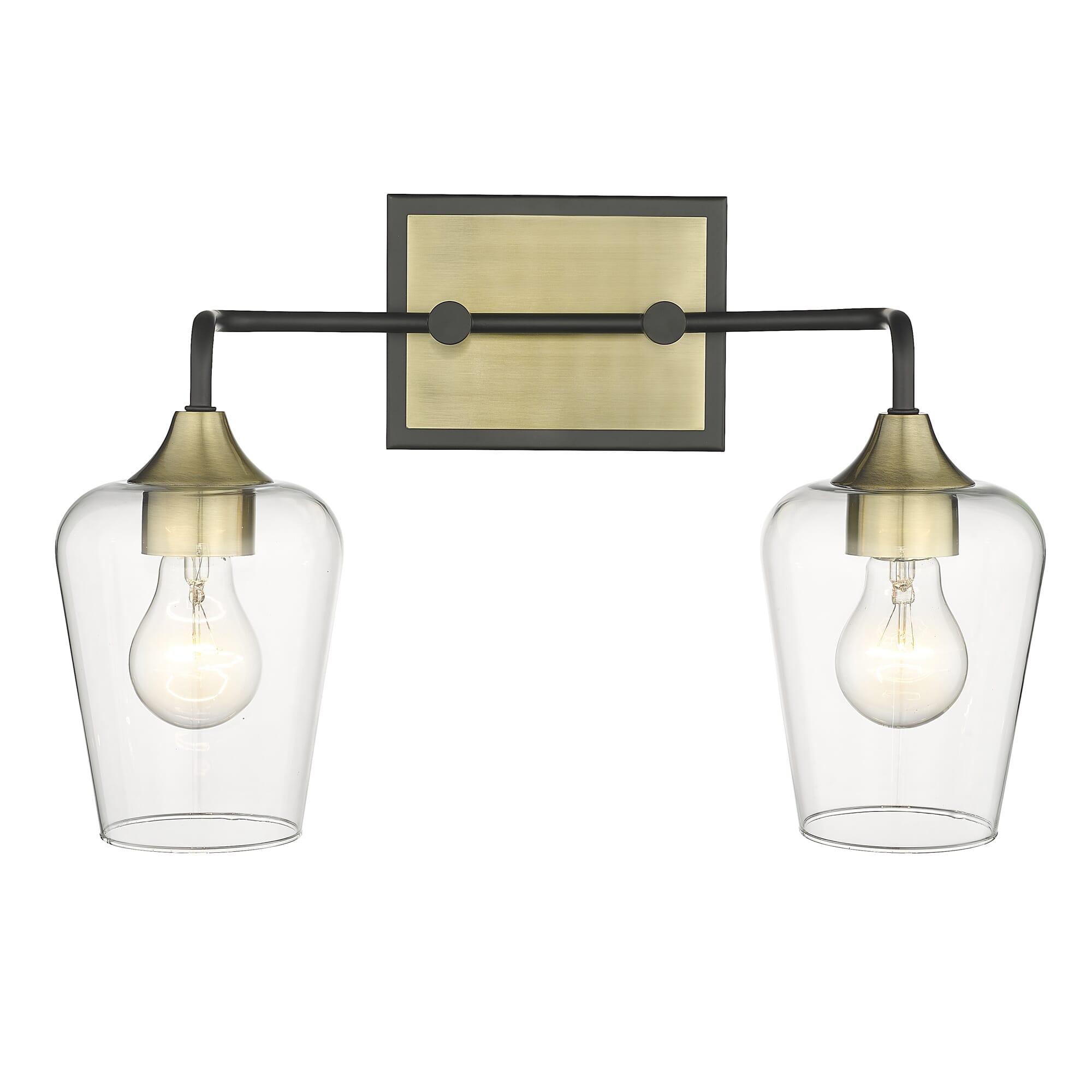 Antique Brass and Black Two Light Vanity from the Gladys Collection
