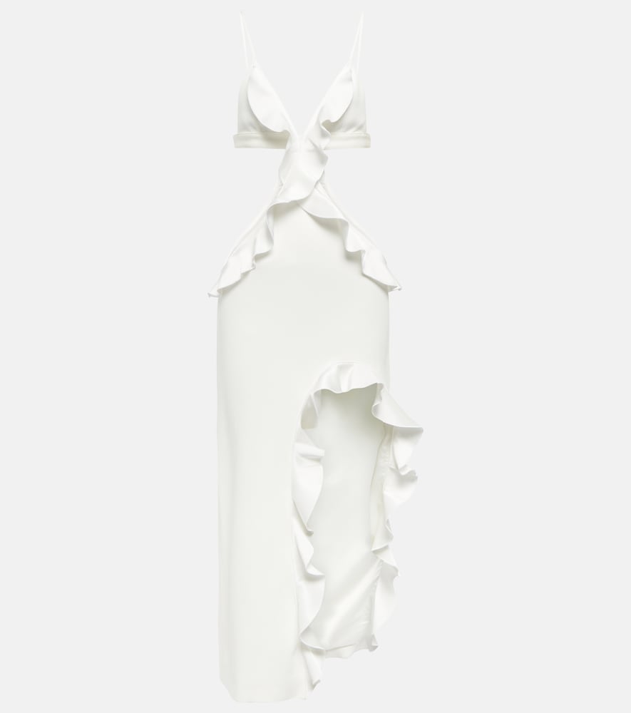 David Koma Ruffle-trimmed asymmetrical cutout midi dress