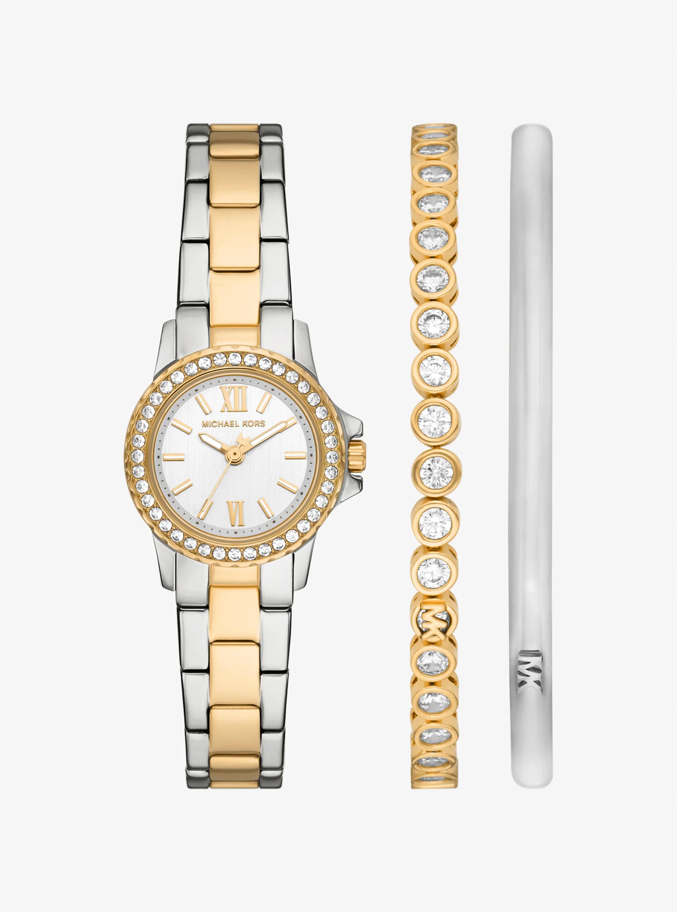 Petite Everest Two-Tone Watch and Pavé Bangle Jewelry Gift Set in Silver - One Size