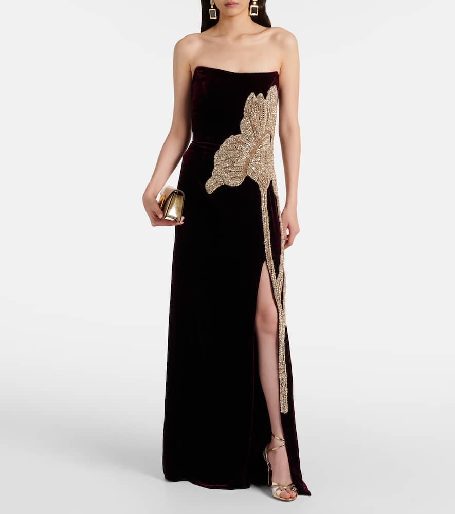 Crystal-embellished velvet gown