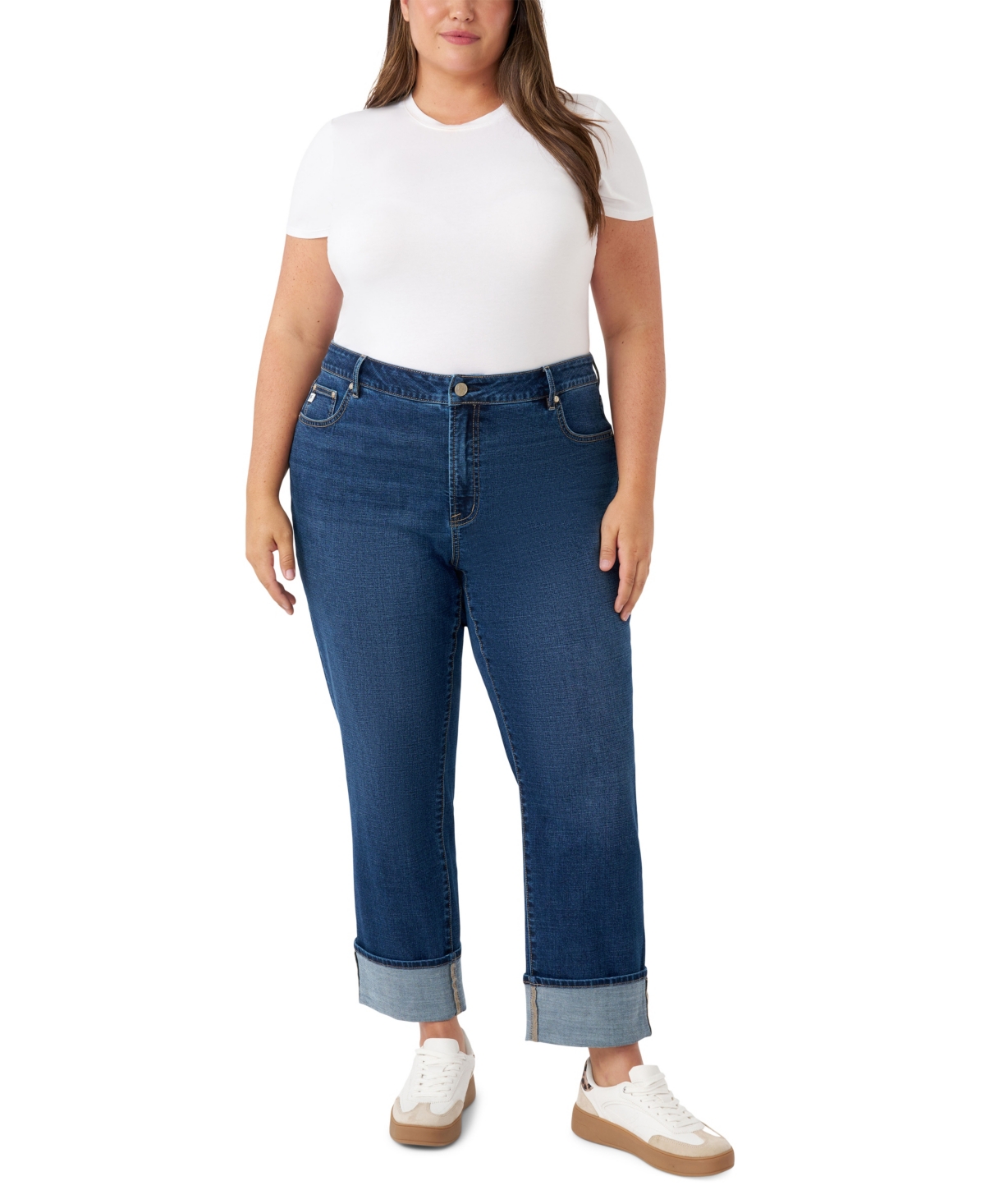 Plus Size Vintage Straight Cuffed Jeans - Canyon Dark Wash